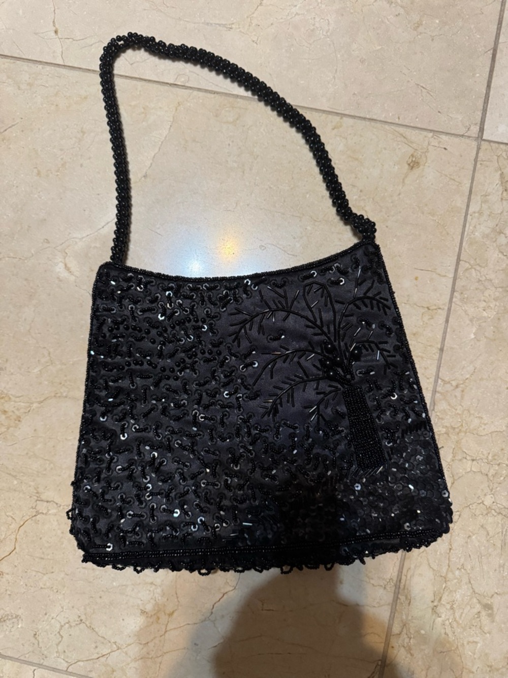 Black Beaded Evening Shoulder Bag